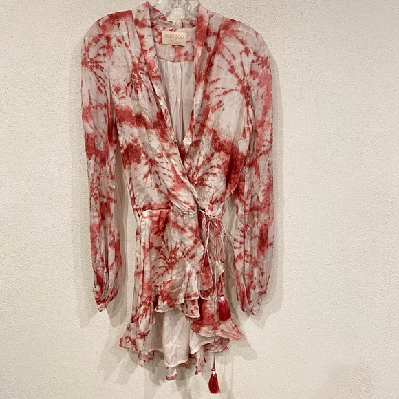 Rococo Sand Ava Ruffled Mini Dress Women's Size Small Rosewood NEW - Picture 2 of 5